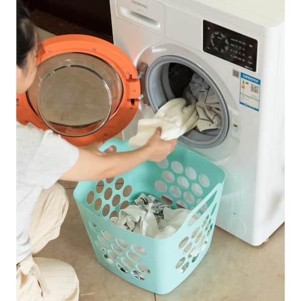 Flexible Plastic Carry Laundry Basket Holder Square Storage Hamper with Side Handles, Green