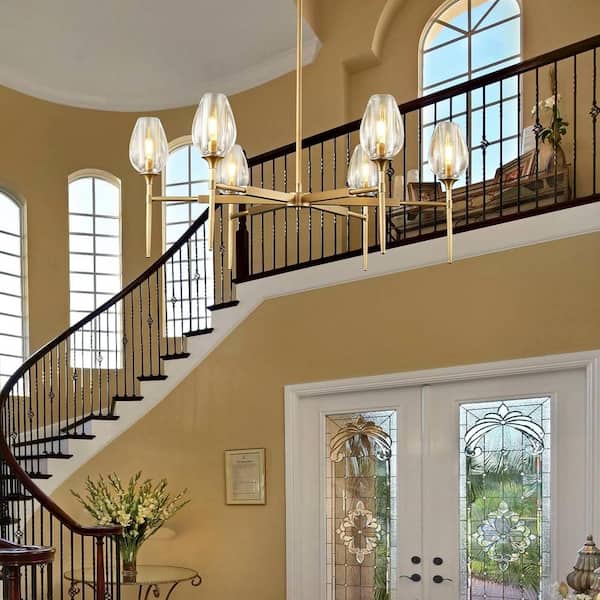 Modern Tulip Chandelier 42 in. 6-Light Gold Tulip Round Chandelier for Dining Room, Living Room, Foyer, Hallway