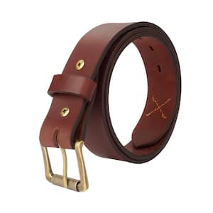 1.5 in. 32 Chestnut Full Grain Leather Heavy-Duty Work Belt with Roller Buckle for Everyday Carry