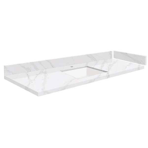 Transolid Silestone 55.5 in. W x 22.25 in. D Quartz White Rectangular Single Sink Vanity Top in Calacatta Gold