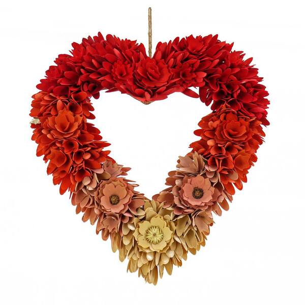 Photo 1 of 20 in. Hight Red Ombre Floral Valentine's Heart Wreath