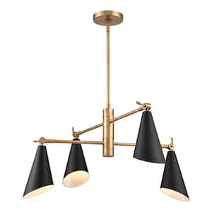 Crane 26 in. Wide 4-Light Natural Chandelier with Metal Shade