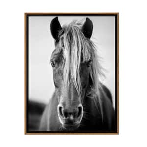 Black and White Wild Horse Framed Canvas Wall Art - 16 in. x 24 in. Size, by Kelly Merkur 1-pc Natural Frame