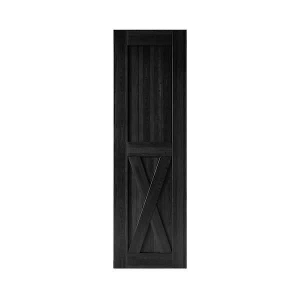 HOMACER 26 in. x 84 in. X-Frame Black Solid Natural Pine Wood Panel Interior Sliding Barn Door Slab with Frame