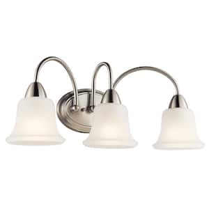 Nicholson 24 in. 3-Light Brushed Nickel Transitional Bathroom Vanity Light with Satin Etched Glass