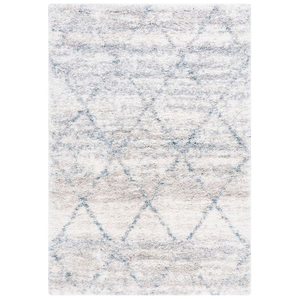 SAFAVIEH Fontana Shag Turquoise/Ivory 10 ft. x 14 ft. Diamond Distressed Area Rug