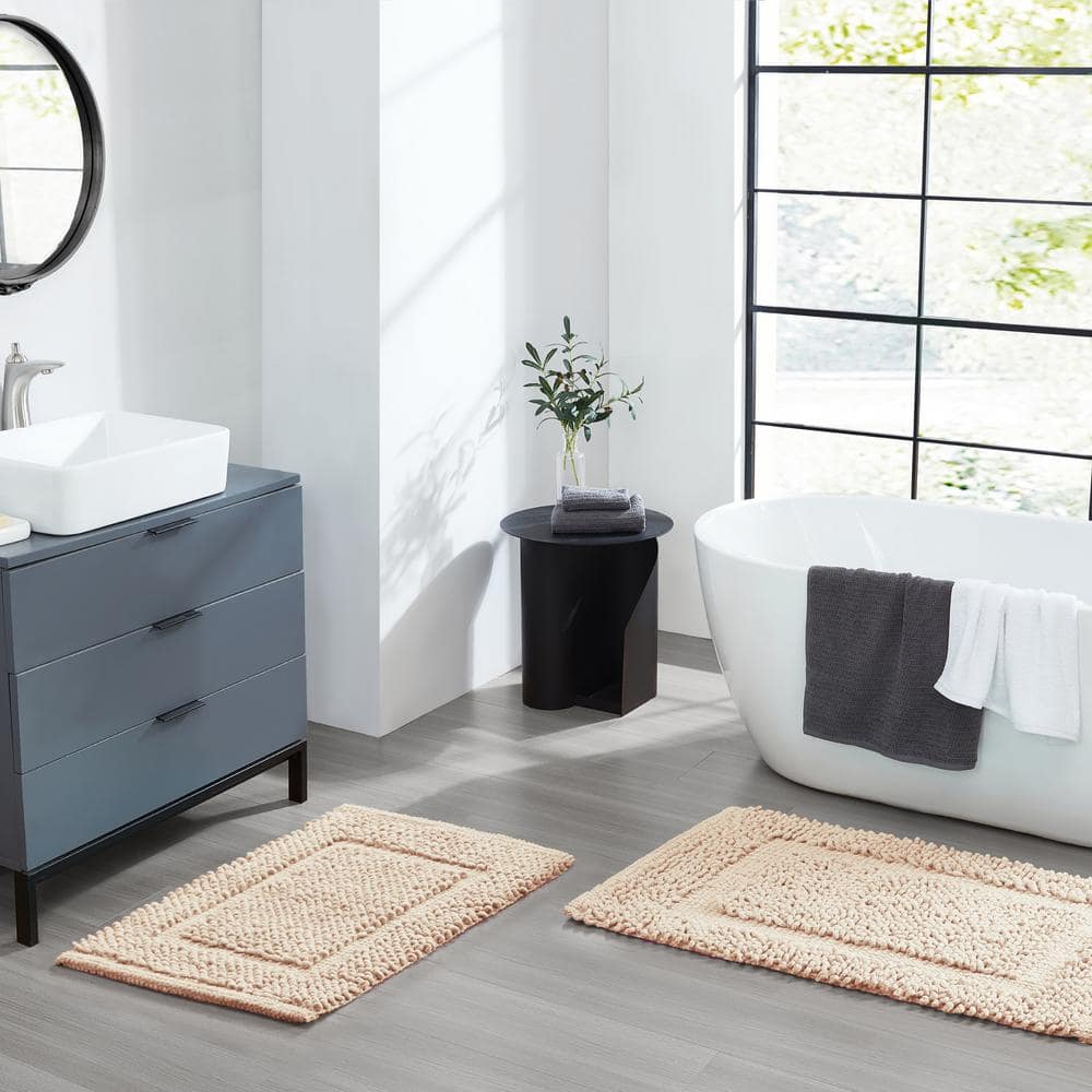 Ivory Cotton Chenille Non-Slip Bath Mat Set 20" x 32"