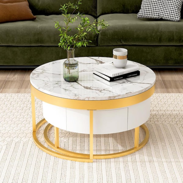 Gold coffee table with deals white marble top