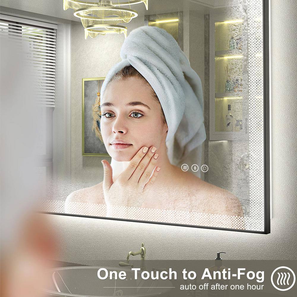40x32 Black Framed LED Vanity Mirror with Anti-Fog Tempered Glass