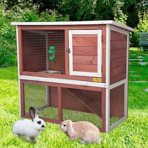 2.9 ft. x 1.4 ft. x 2.6 ft. 2-Tier Wood Bunny House Small Animal House