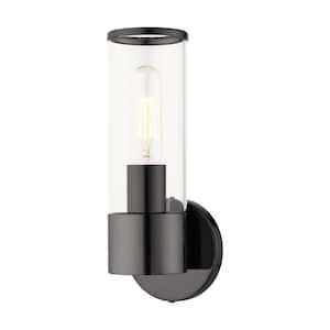 Prestwick 4.25 in. 1-Light Black Chrome ADA Wall Sconce with Clear Glass