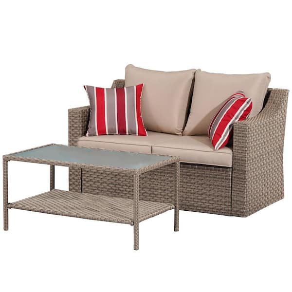 Tenleaf Brown 2-Piece Wicker Patio Conversation Set with Brown Cushions