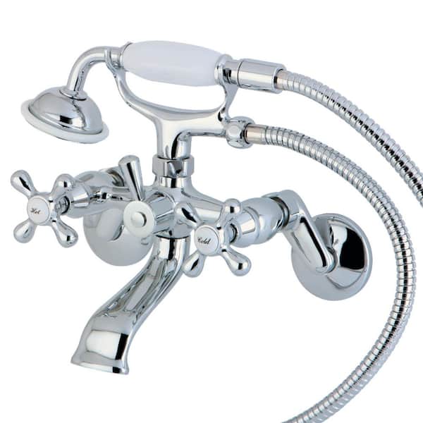 Wall-Mount Adjustable Centers 3-Handle Claw Foot Tub Faucet with Hand Shower in Chrome
