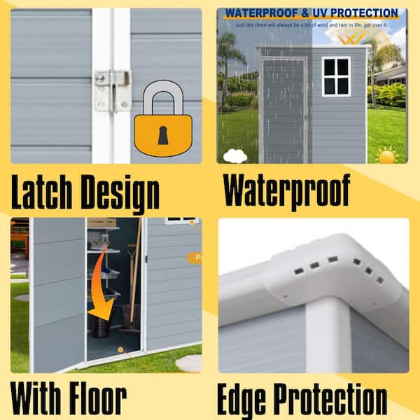 5 ft. W x 3 ft. D Resin Shed with Floor and Lockable Door, Garden Outdoor Storage Sheds in Grey (13 sq. ft. )
