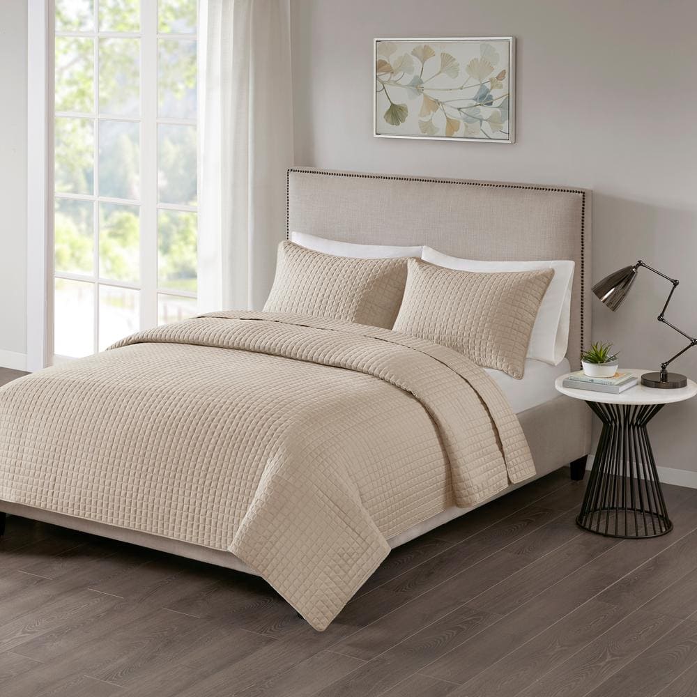 Khaki Full Microfiber Reversible Quilt Set