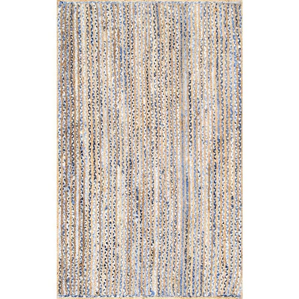 nuLOOM Dara Striped Coastal Jute Blue Doormat 3 ft. x 5 ft. Area Rug