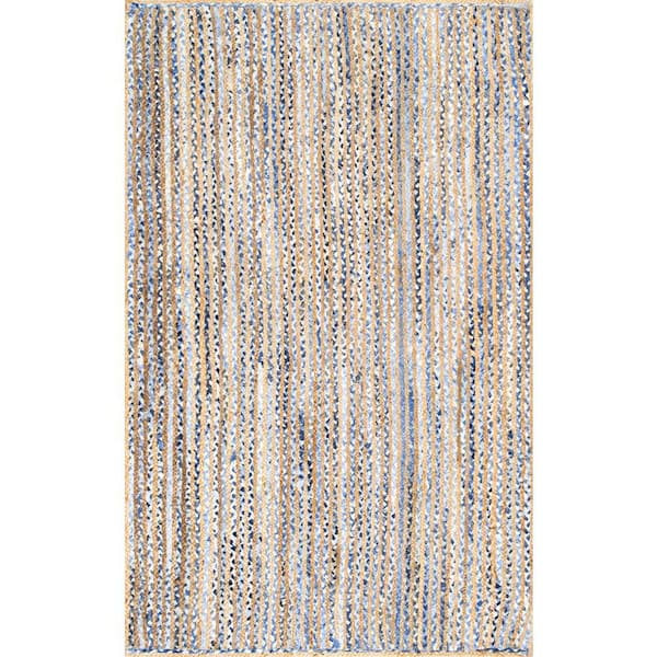 nuLOOM 8 x 10 Braided Ivory Indoor/Outdoor Stripe Coastal Area Rug in the  Rugs department at