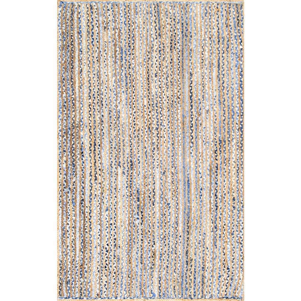 nuLOOM Dara Striped Coastal Jute Blue 9 ft. x 12 ft. Area Rug MGDR02A