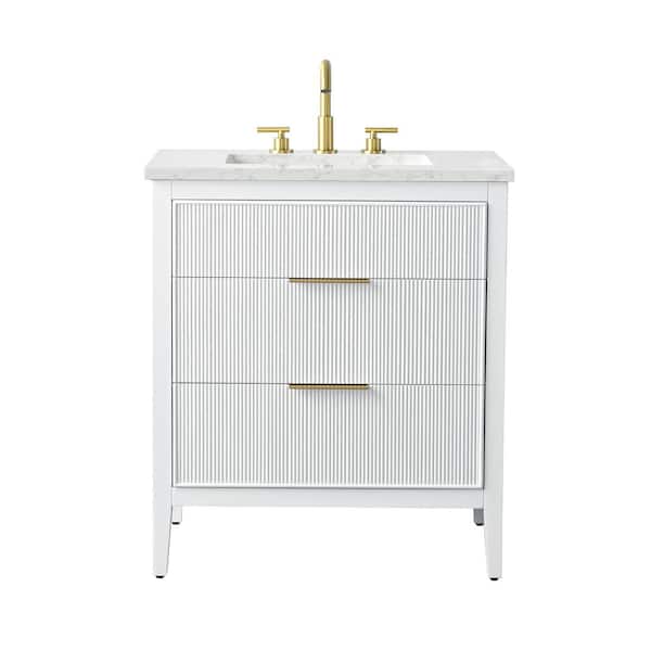 Emma 30 in. W Bath Vanity in White with Engineered Stone Top in Arabescato with White Sink