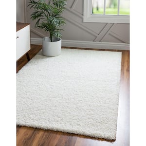 Solid Shag Snow White 8 ft. x 10 ft. Area Rug