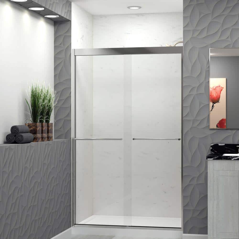 Frederick 47" Polished Chrome Semi-Frameless Shower Door with Clear Glass