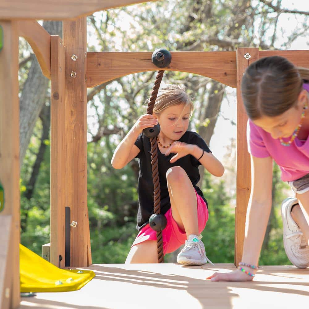 Endeavor II Cedar Wood Swing Set with Yellow Slide and Picnic Table