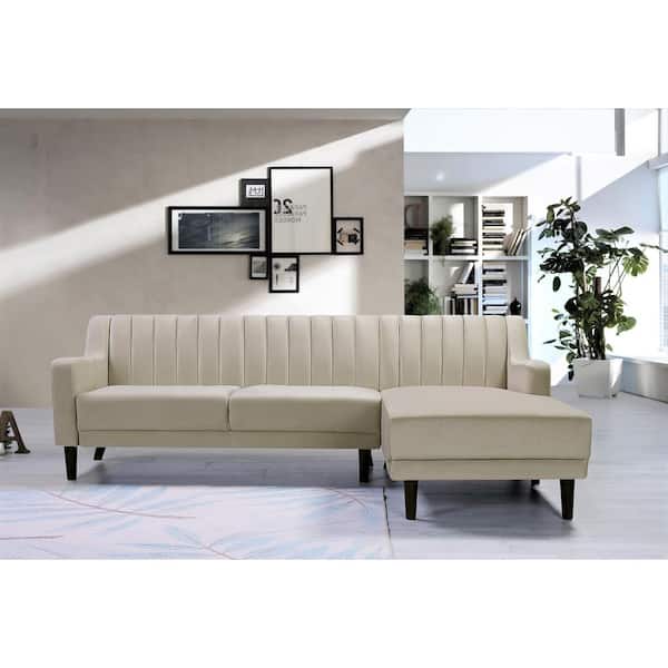 Jayden Creation Nuria 87 in. Wide Beige Leather Sofa with Removable Back Cushions