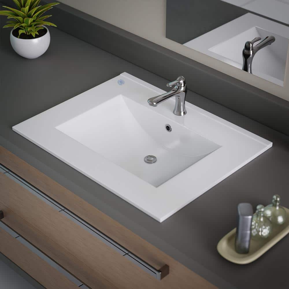 Luke White Ceramic Rectangular Drop-In Bathroom Sink