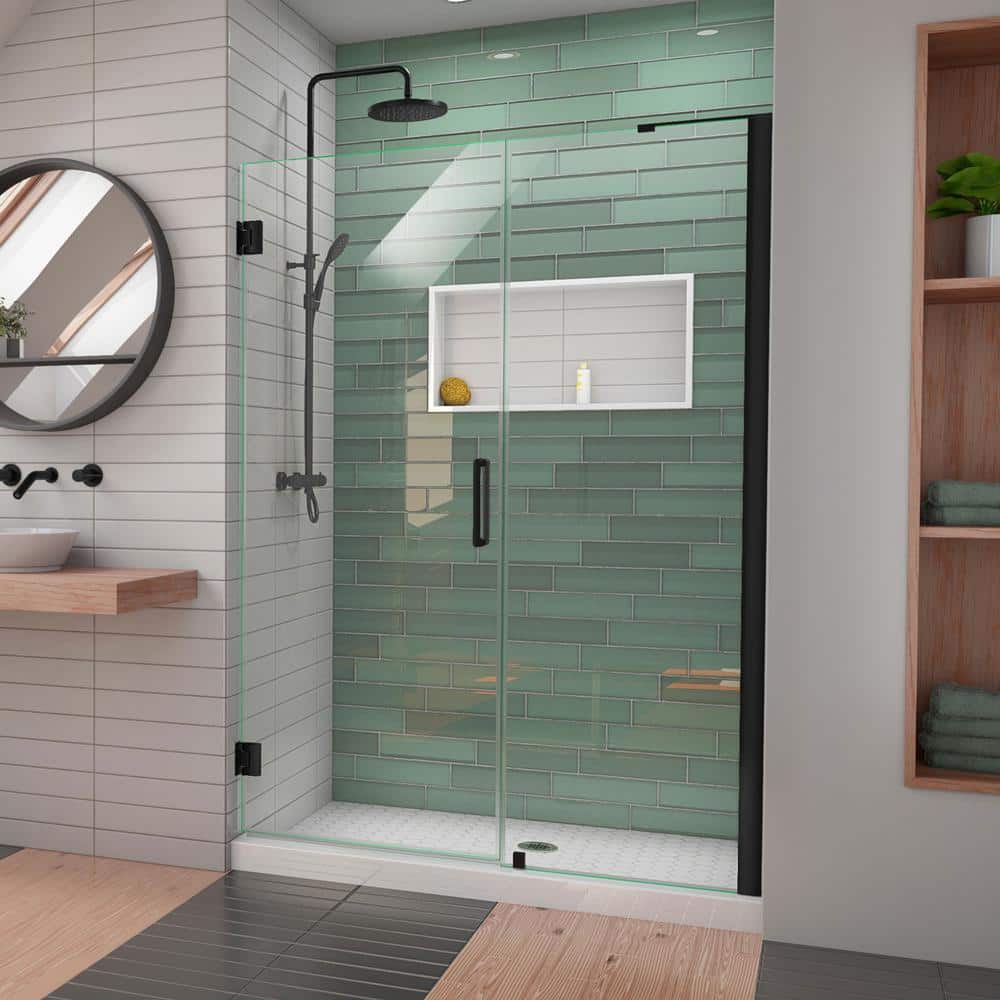 Matte Black Frameless Hinged Shower Door with Clear Glass