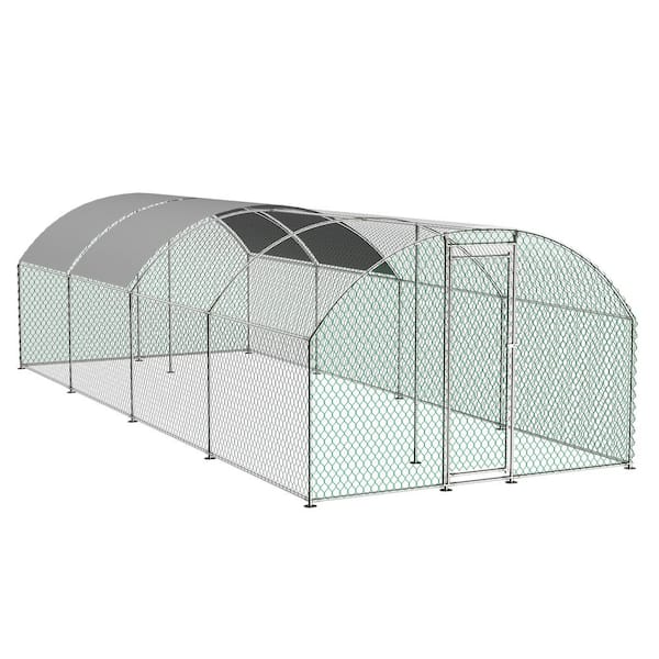 26 ft. x 9 ft. Walk-In Large Metal Chicken Coop Outdoor Free Range Farm with Waterproof Cover