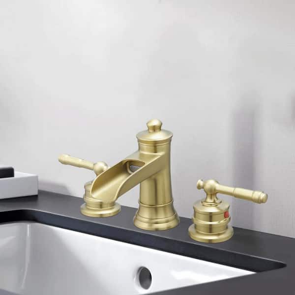 8 in. Widespread Double Handle Bathroom Faucet in Brushed Gold