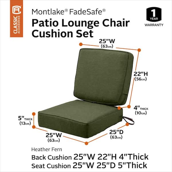 Classic Accessories 21 x 22 x 4 inch Patio Lounge Back Cushion Foam
