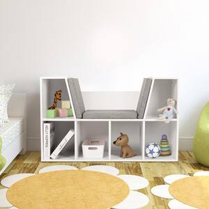 25 in. White Kids Reading Nook 6-Shelf Kids Bookcase with Removable Detachable Cushions