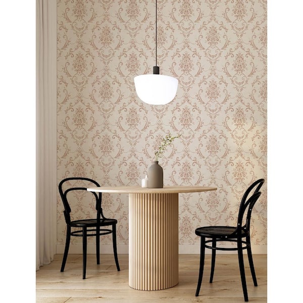 Glenda Floral Damask Orange Non Pasted Non Woven Wallpaper
