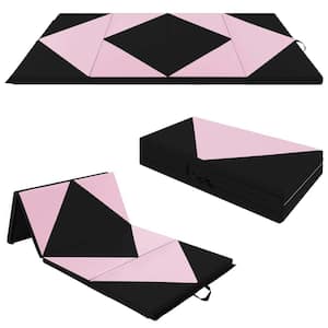 Light Pink plus Black 8 ft. x 4 ft. x 2 in. Folding Gymnastics Mat PU Leather Tumbling Exercise Mat Yoga Gym