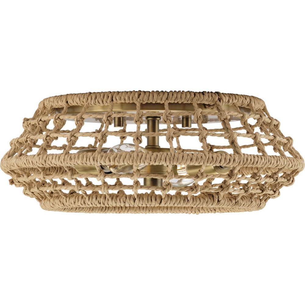 Vintage Brass and Glass 12.25'' Flush Mount Light