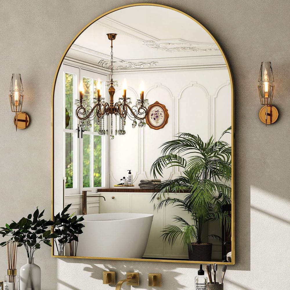 Gold 30 in. W x 40 in. H Arched Bathroom Mirror Mirror Wall Aluminum Alloy Framed Mirror price history on PriceWatchPro