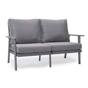 Walbrooke Modern Patio Loveseat with Grey Aluminum Frame and Grey Removable Cushions