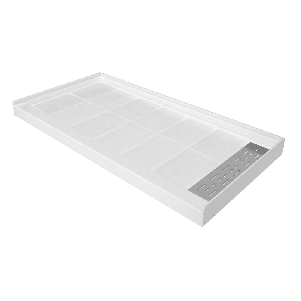 60 in. x 30 in. Composite Alcove Shower Pan Base with Stainless Steel Cover and Right Drain in White price history on PriceWatchPro