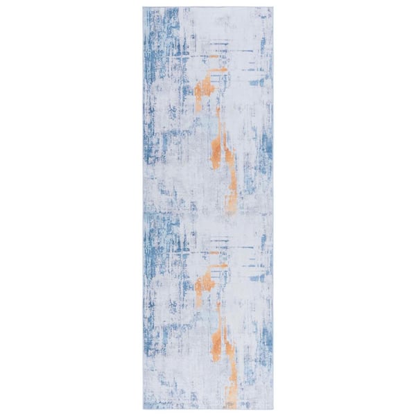 Tacoma Gray/Blue 3 ft. x 8 ft. Machine Washable Abstract Distressed Runner Rug