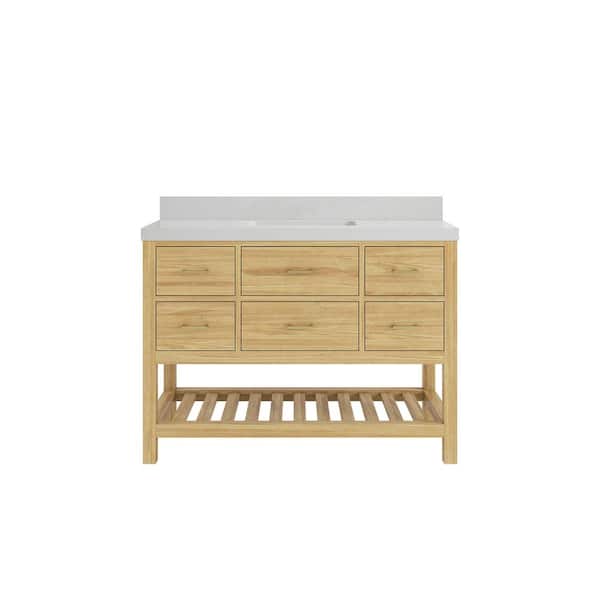 Willow Collections Parker Teak 48 in. Single Sink Freestanding Light Natural Bath Vanity with Carrara Quartz Top Unassembled