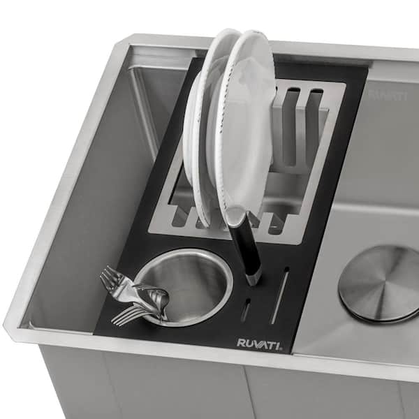 Ledgefit Black Granite Quartz Composite Dish Plate and Silverware Caddy Drying Rack for Workstation Sinks