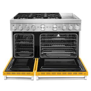 48 in. 6.3 cu. ft. Smart Double Oven Dual Fuel Range with True Convection in Yellow Pepper with Griddle