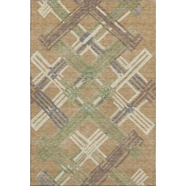 Mayfield Premium Machine Washable Abstract AMF2452 Gold 5 ft. x 7 ft. 6 in. Area Rug