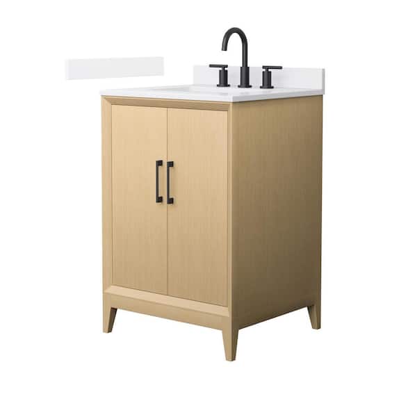 Janna 24 in. Single Freestanding White Oak Bath Vanity with White Quartz Top Unassembled