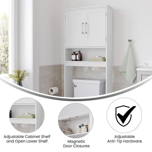 Vivien 25 in. W x 66 in. H x 9 in. D White Over The Toilet Storage with Adjustable Shelves and Doors