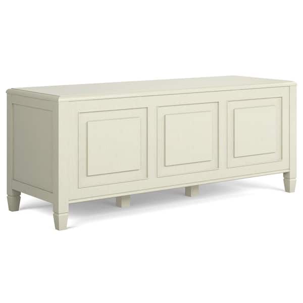 Simpli Home Connaught Antique White Dining Bench SOLID WOOD 51-inch - Wide Traditional Storage Bench Trunk