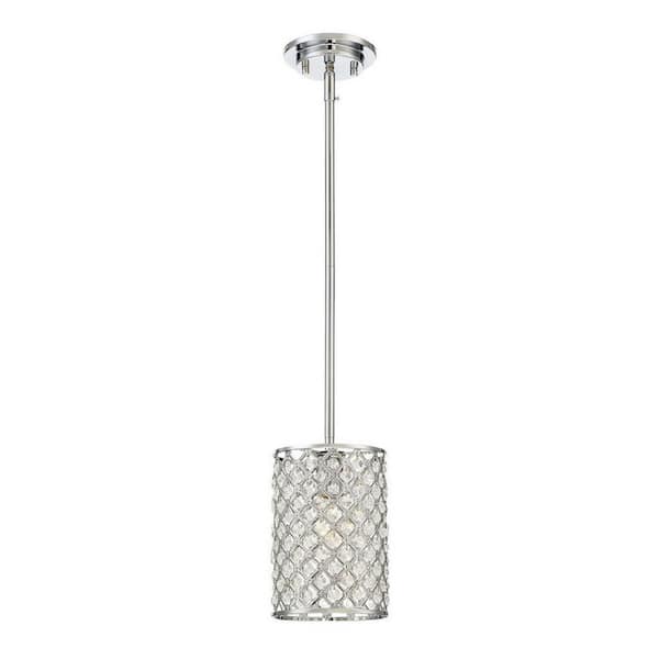 Savoy House 6.25 in. W x 8.38 in. H 1-Light Chrome Mini Pendant with Crystal Woven Shade