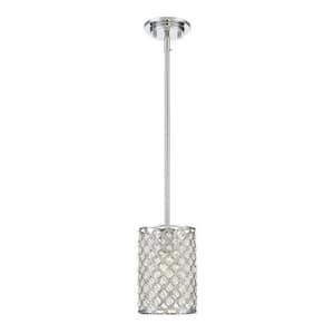 6.25 in. W x 8.38 in. H 1-Light Chrome Mini Pendant Light with Crystal Woven Shade