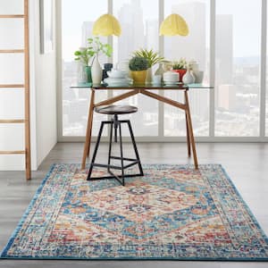 Passion Ivory/Light Blue 5 ft. x 7 ft. Persian Medallion Transitional Area Rug
